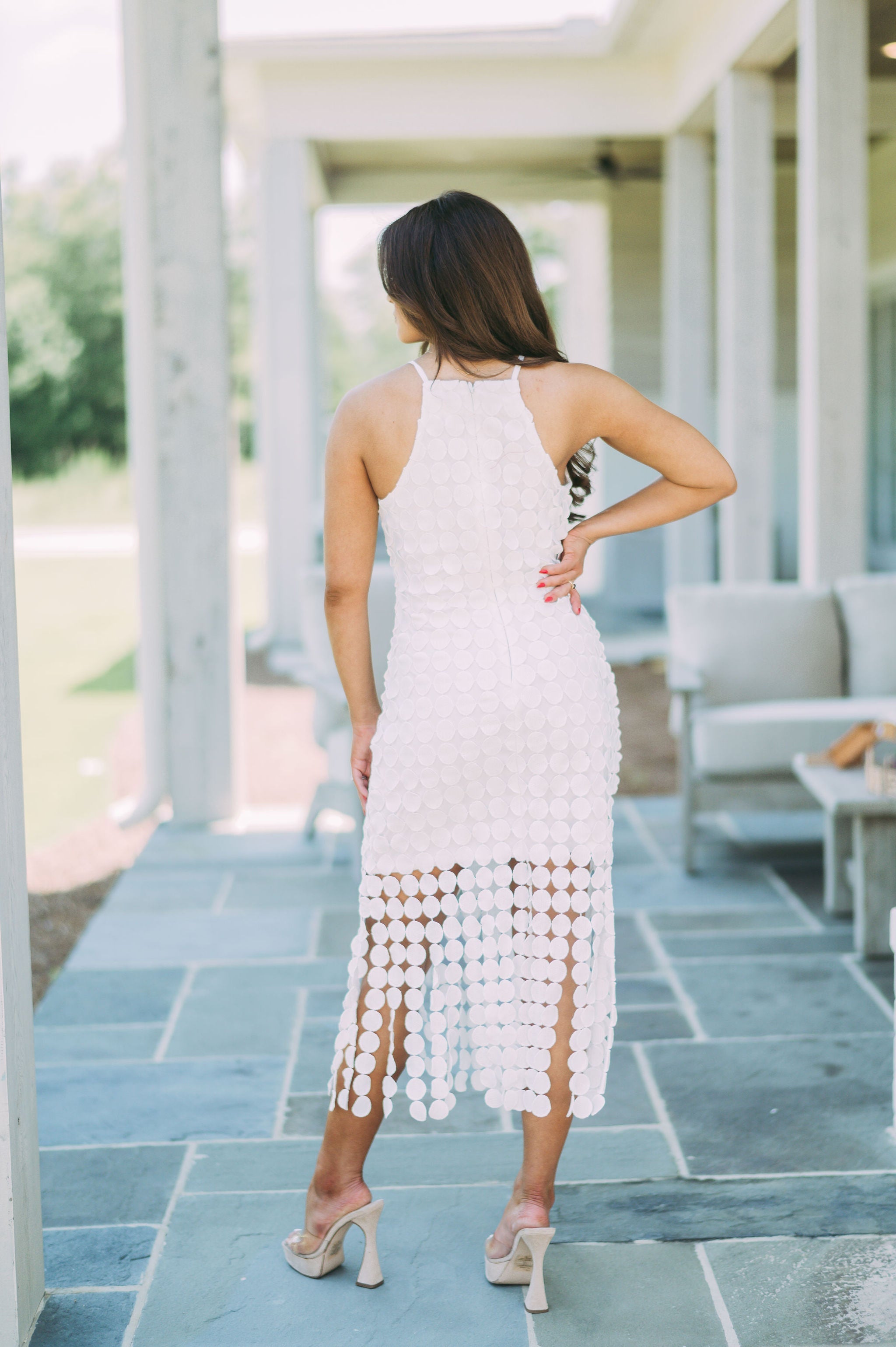 Circular Fringed Midi DressWhite