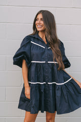 Poplin Tiered Dress Navy