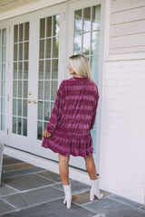 Velour Textured Shirt Dress-Dark Mauve