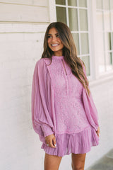 Eleanor Pleated Lace DressDusty Lavender