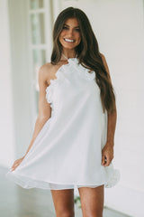 Halter Ruffle Organza Dress-White