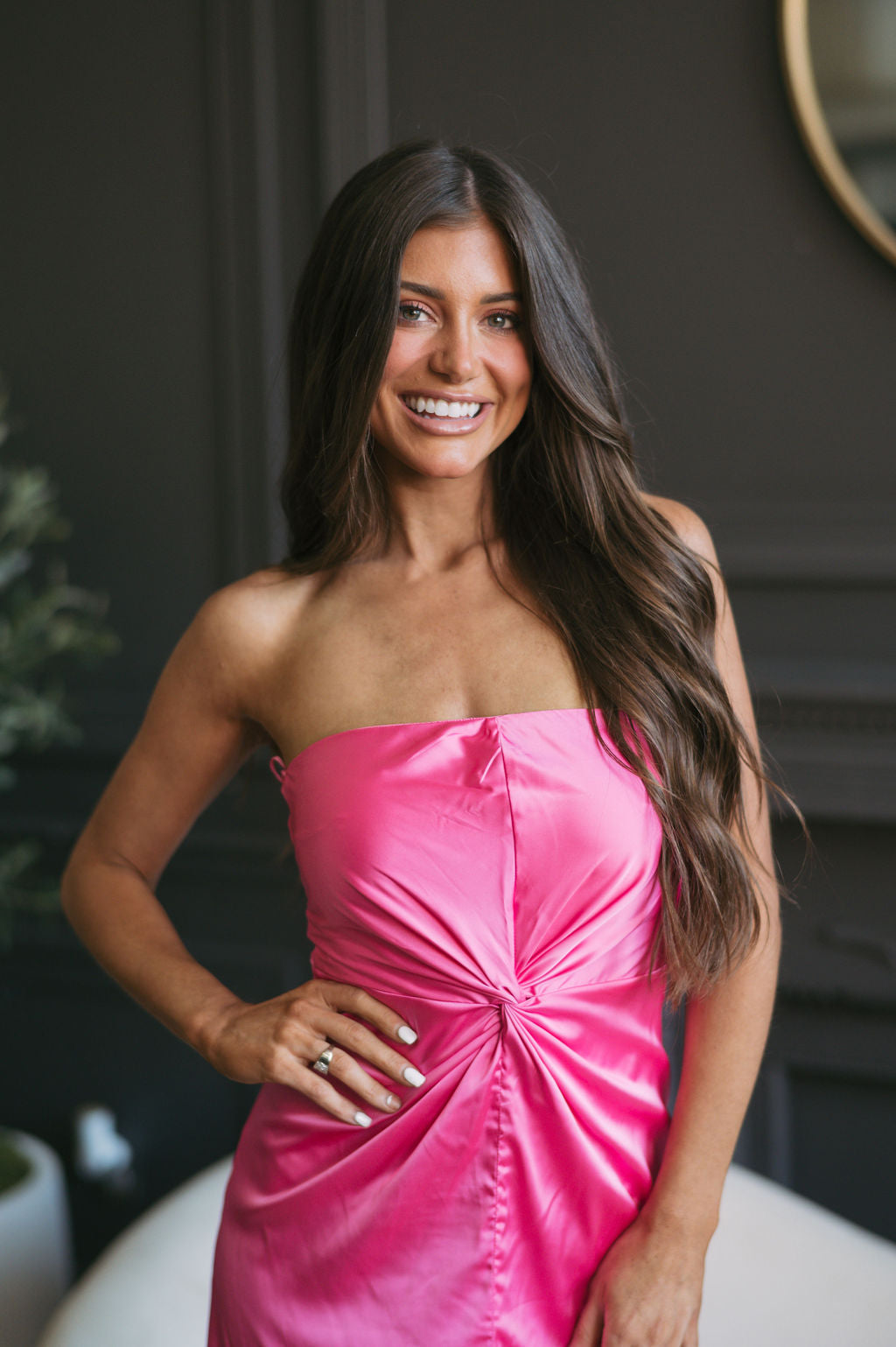 Luna Strapless Satin Dress Pink