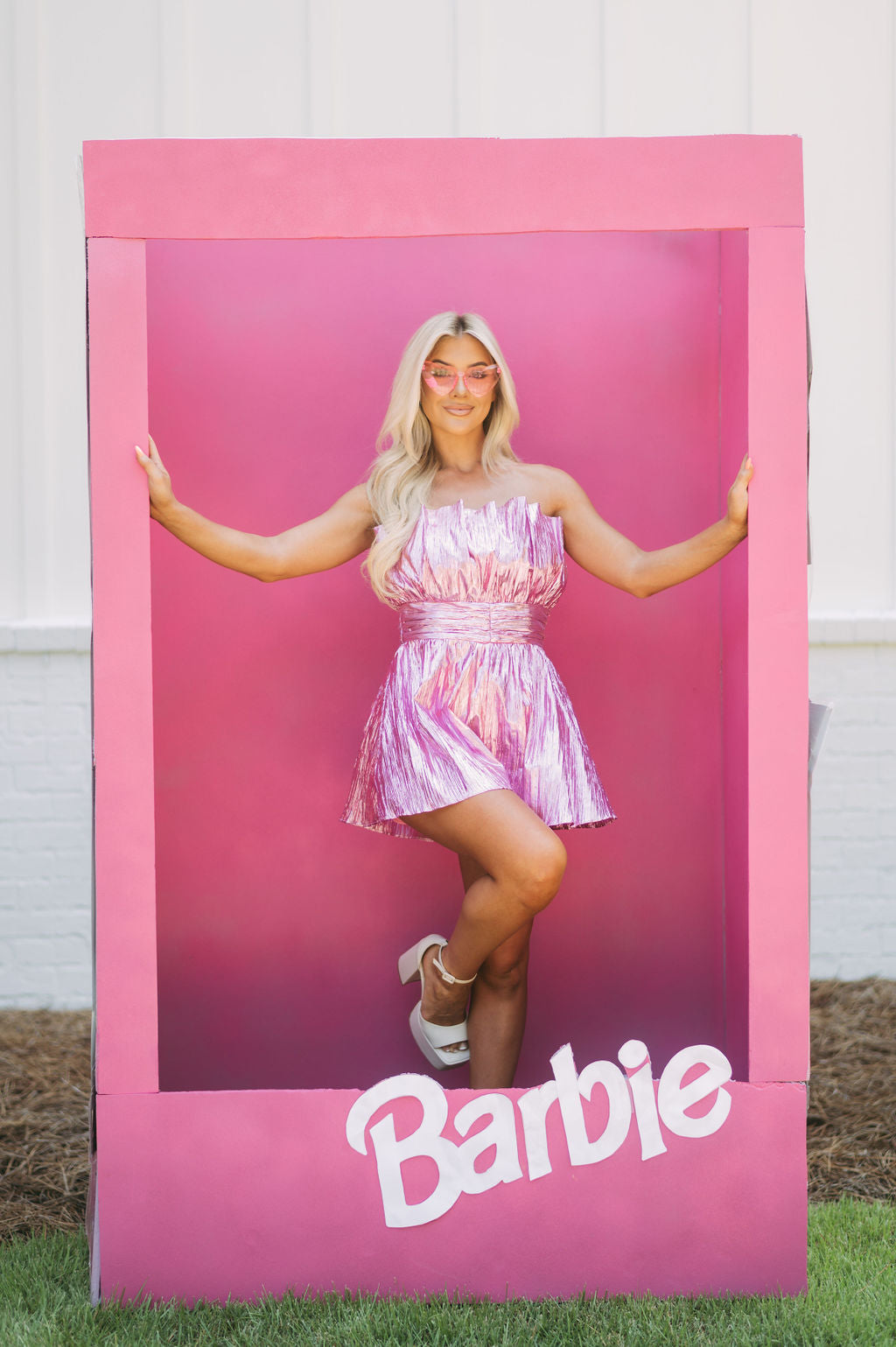 Pleated Metallic Strapless Romper Pink