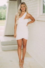 One Shoulder Texture DressWhite// PETITE