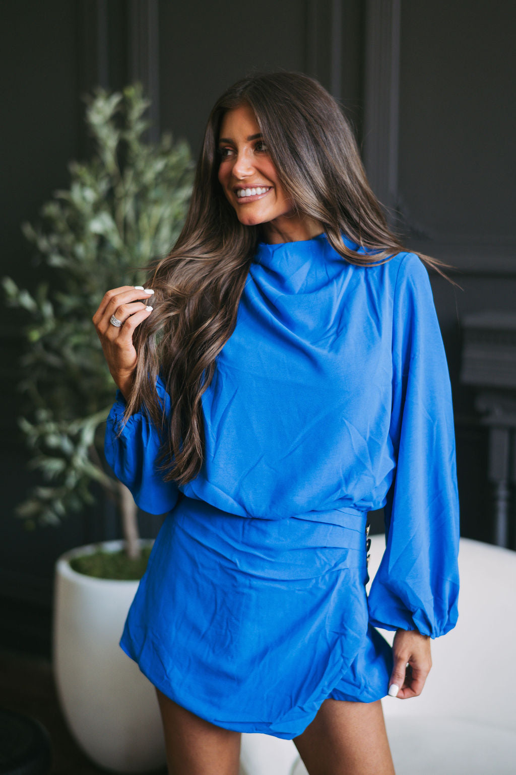 Long Sleeve Overlay Romper-Royal Blue