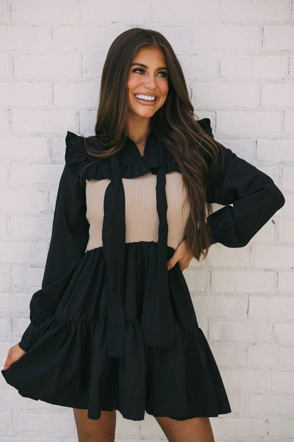 Sweater Contrasted Ruffle Dress