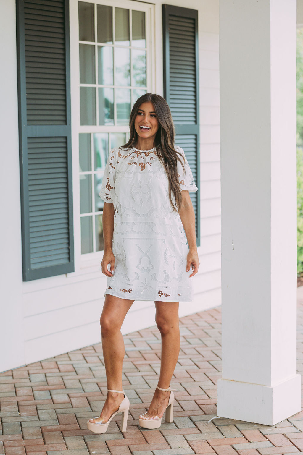 Kate Lace Embroidered Dress Off White