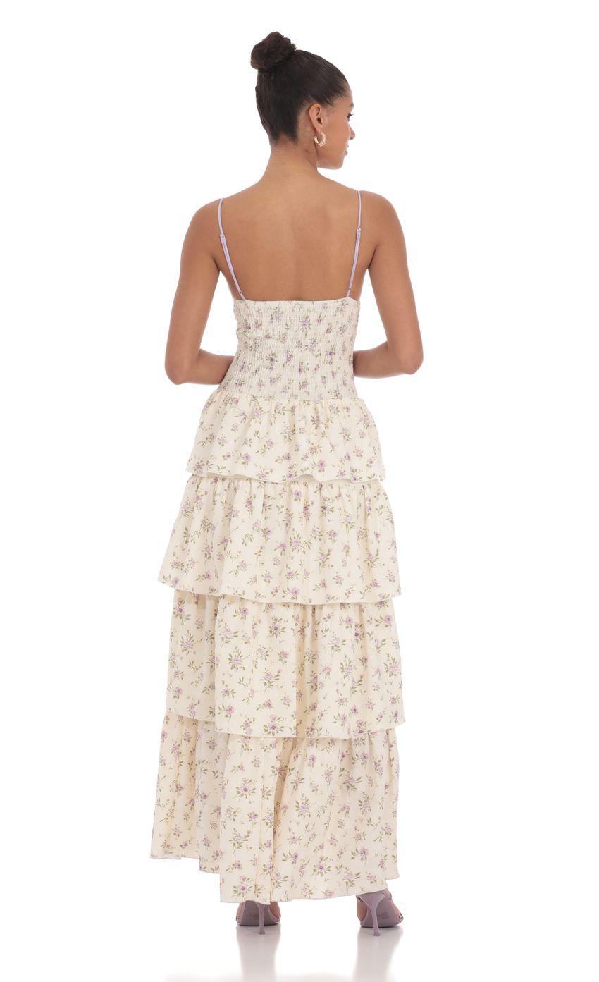 Floral Cutout Ruffle Maxi Dress in Cream