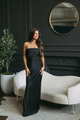 Strapless Satin Gown-Black