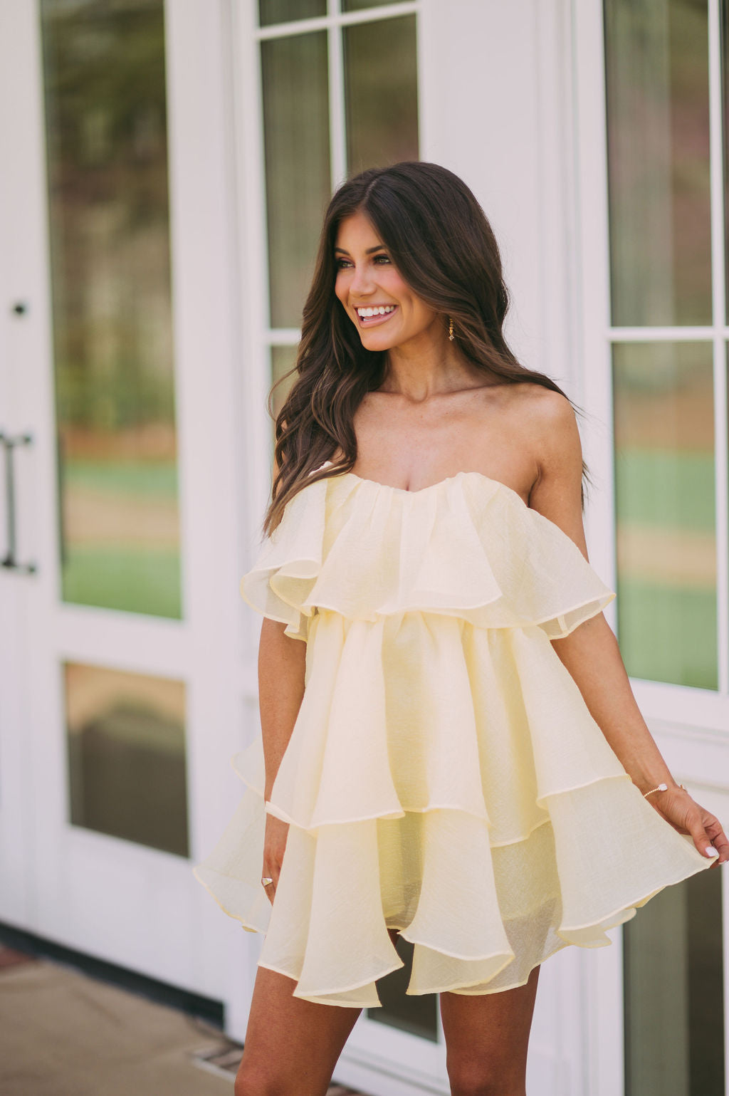 Organza Tiered Ruffle DressYellow