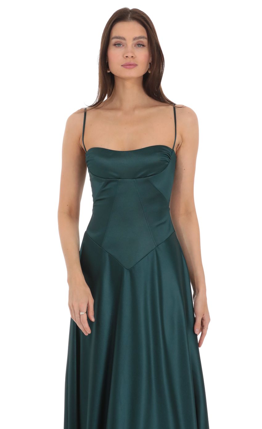 Satin Square Neck Maxi Dress in Green