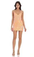 Dovy Orange Sequin Bodycon Dress in Nude