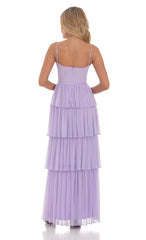 Mesh Ruffle Maxi Dress in Lavender