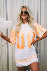 Orange/White Sequin Jersey Dress