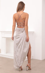 Velvet Luxe Maxi Dress in Pearl Grey