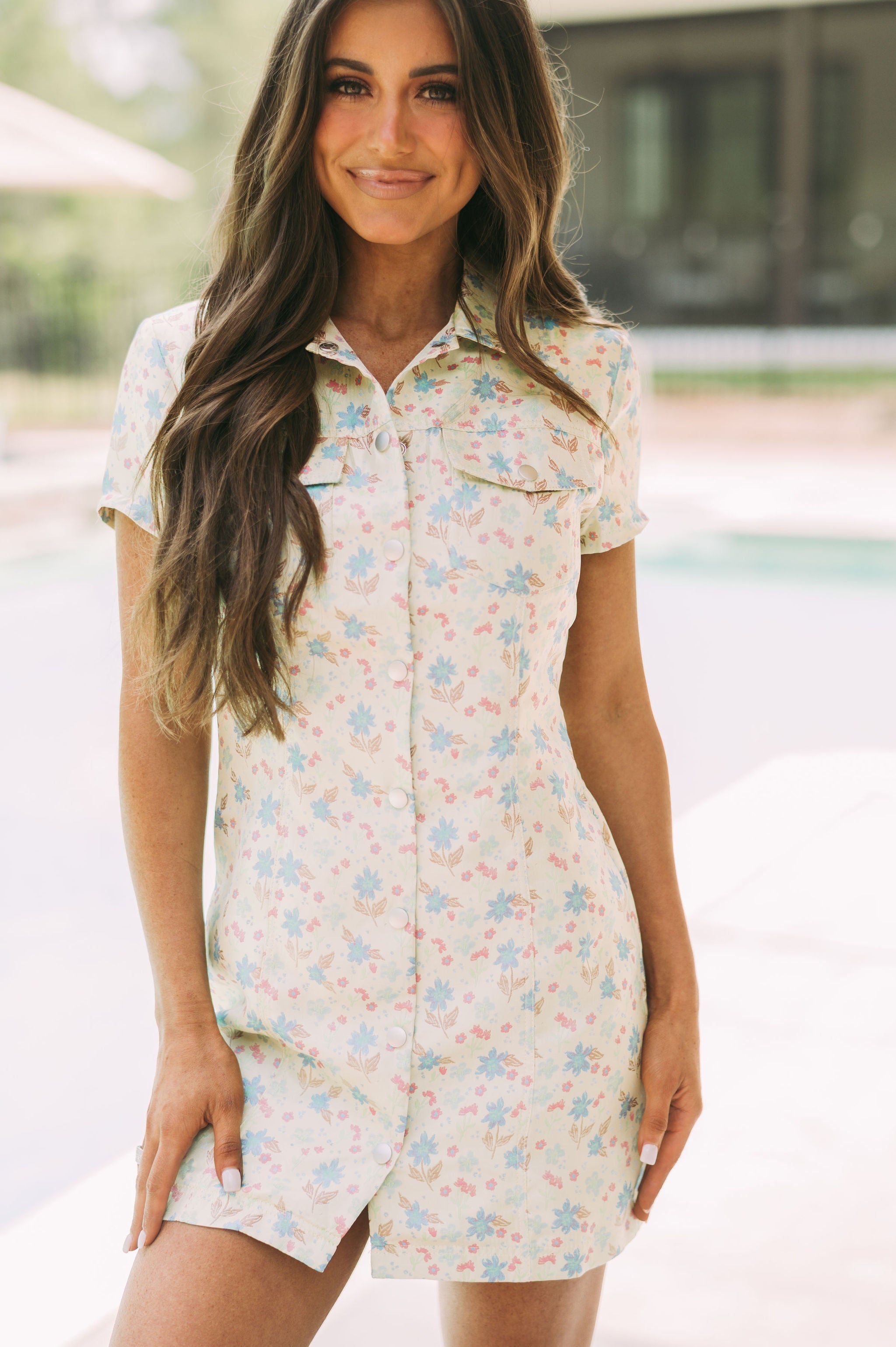 Nellie Floral Button Down Dress Lime Mix