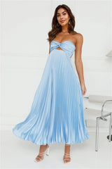 Clouds Of Love Strapless Pleated Maxi Dress Blue