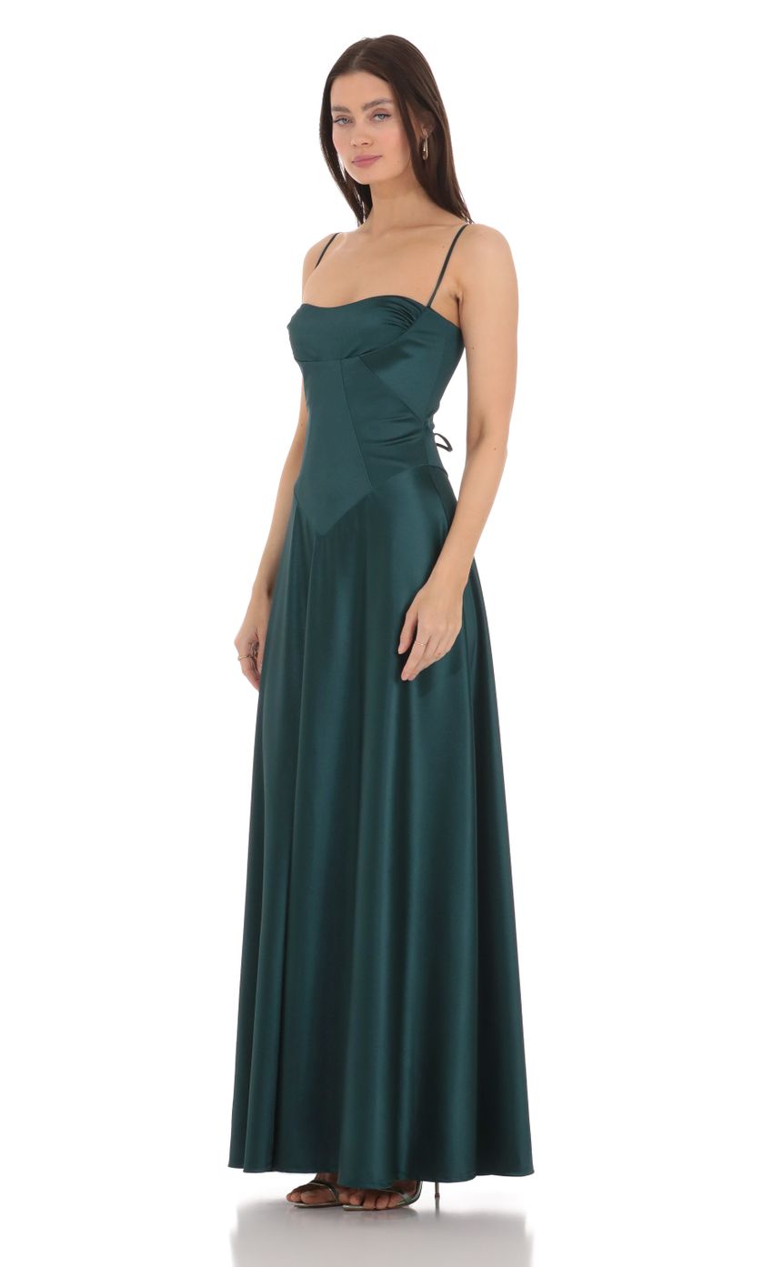 Satin Square Neck Maxi Dress in Green