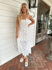 Crochet Strappy Midi Dress-White