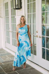 One Shoulder Tie Dye Midi Dress