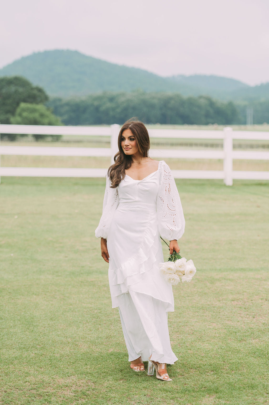 Eyelet Sleeve Ruffled Maxi White