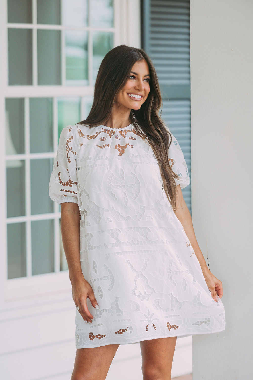 Kate Lace Embroidered Dress Off White