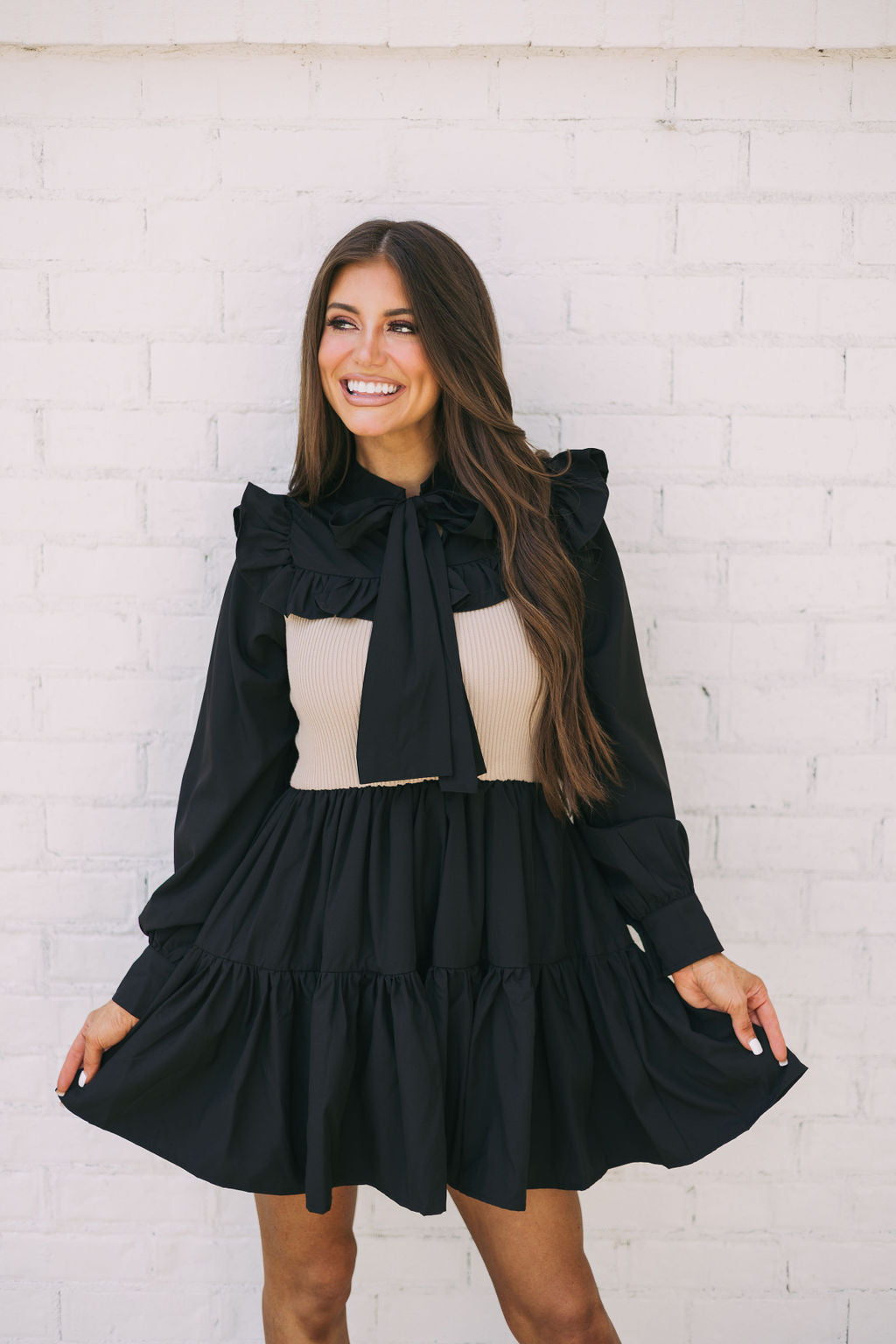 Sweater Contrasted Ruffle Dress