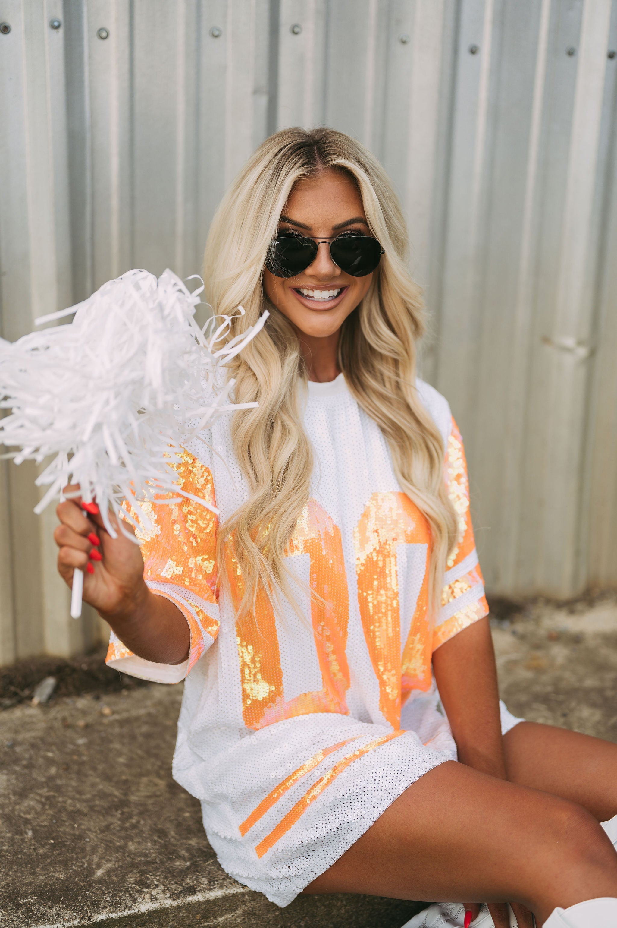 Orange/White Sequin Jersey Dress