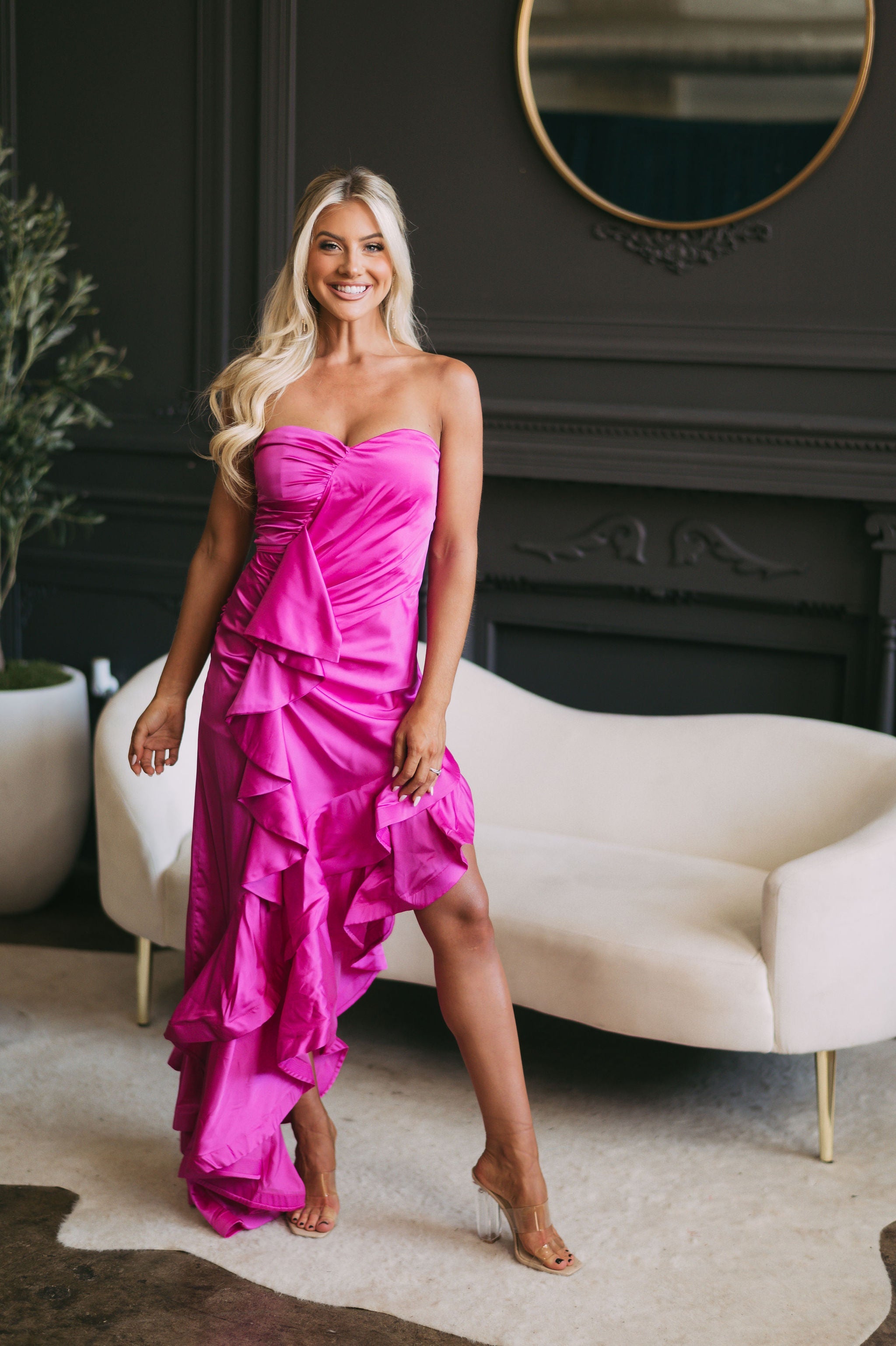 High Low Satin Dress Fuchsia