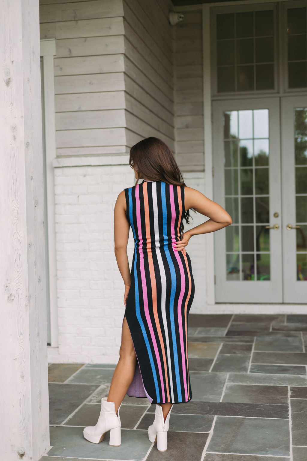 Striped Knit Midi Dress Multicolored