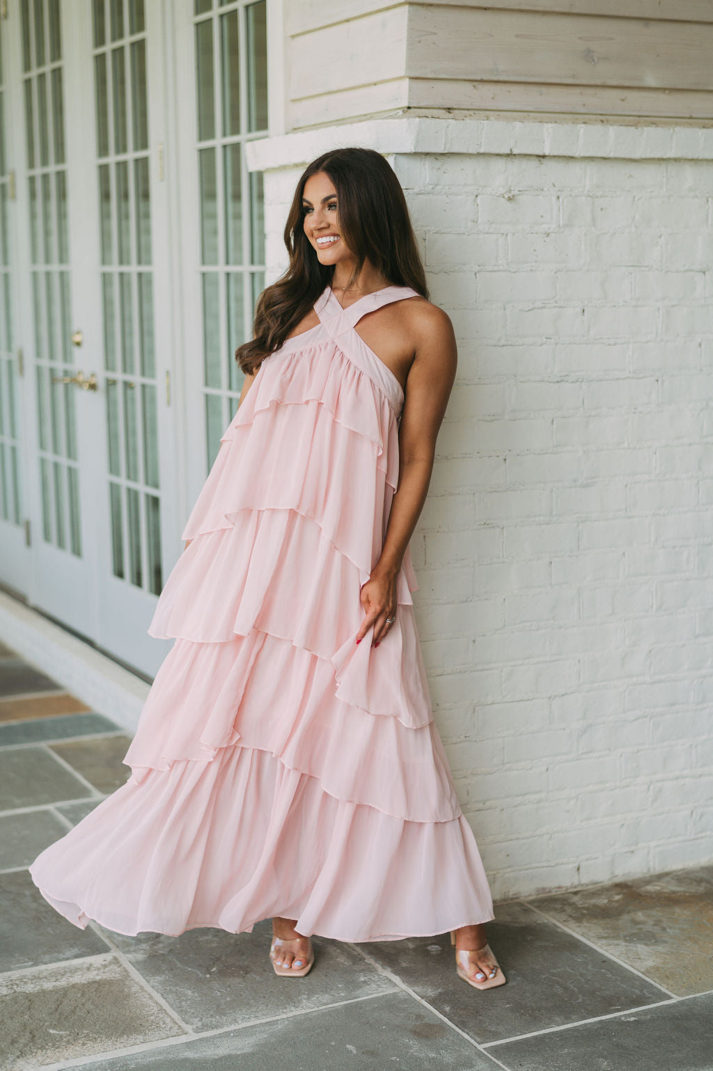 Henley Halter Maxi Dress-Blush