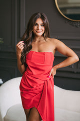 Draped Bustier Dress-Red