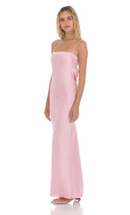 Satin Open Back Maxi Dress in Pink