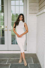 Mock Neck Midi Dress Cream