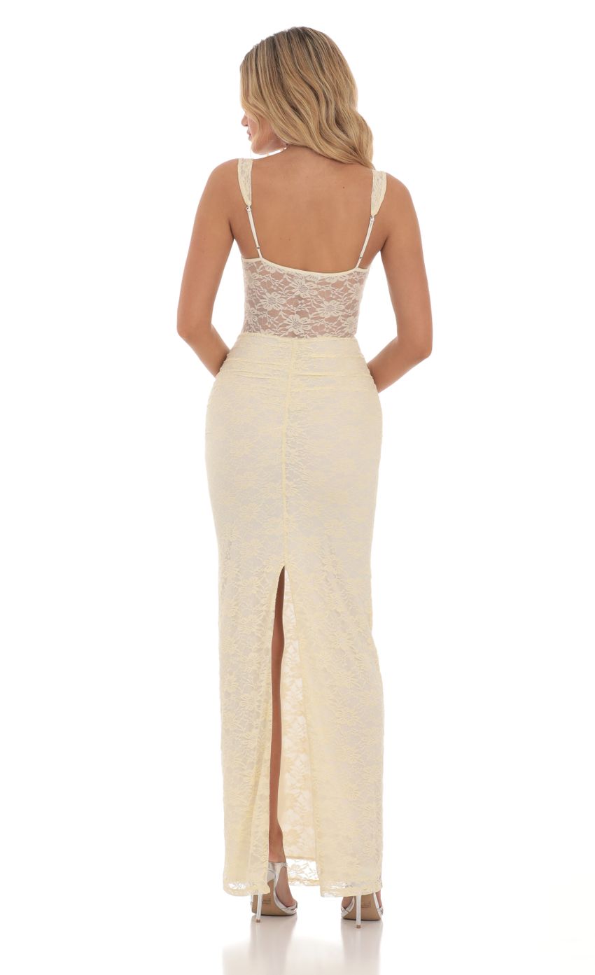 Lace Twist Ruched Maxi Dress in Yellow