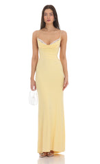 Cowl Neck Mermaid Maxi Dress in Yellow