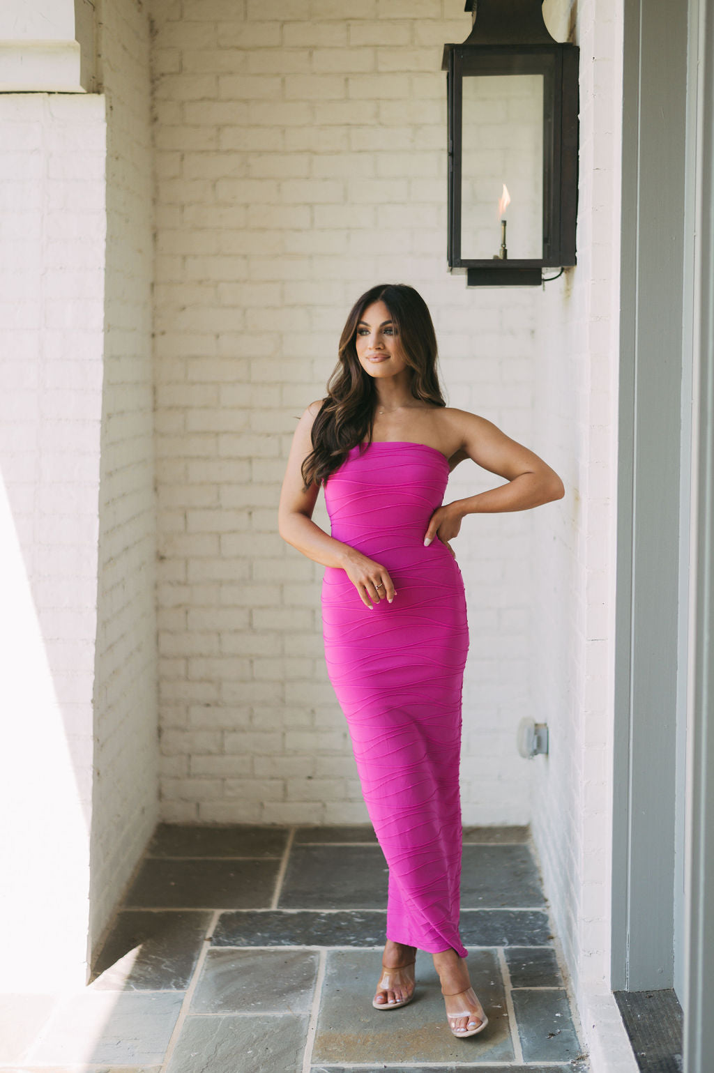 Textured Tube Dress-Berry Pink