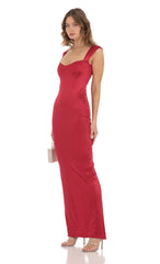 Satin Bodycon Maxi Dress in Red