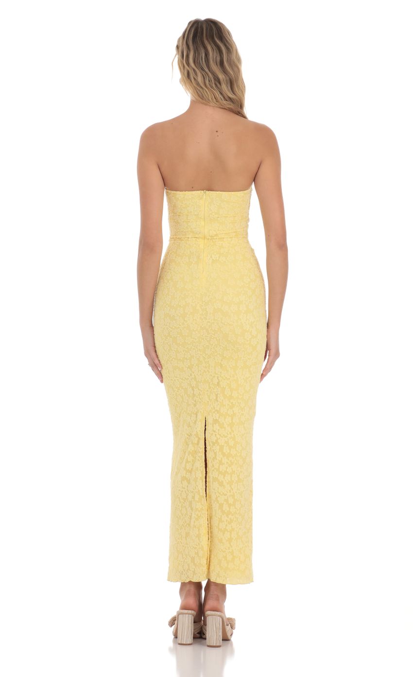 Strapless Textured Floral Twist Maxi Dress in Yellow