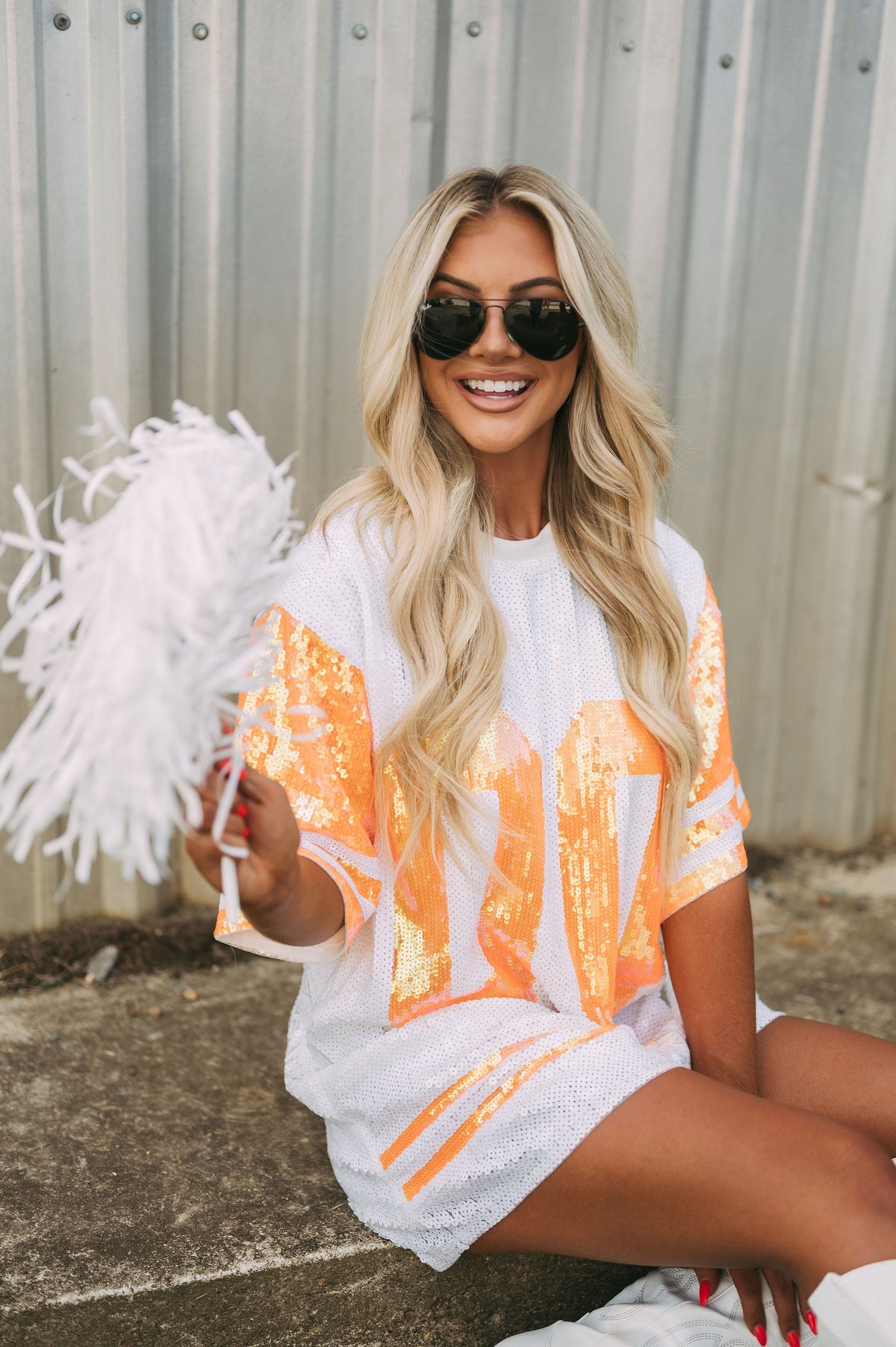 Orange/White Sequin Jersey Dress