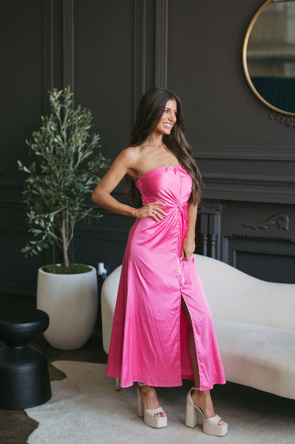 Luna Strapless Satin Dress Pink