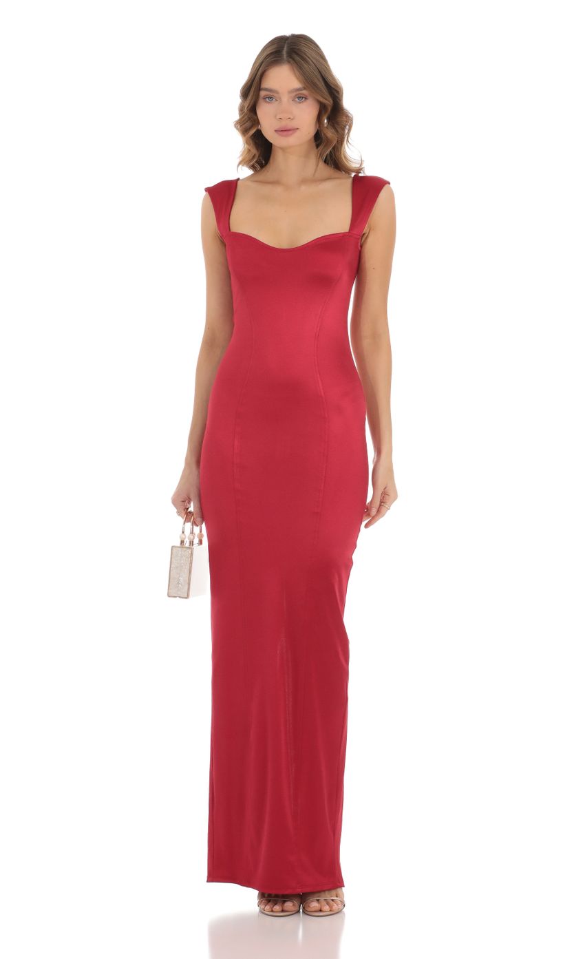 Satin Bodycon Maxi Dress in Red