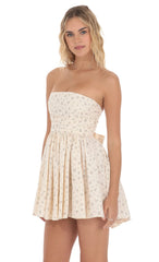 Floral Strapless A-line Dress in Cream