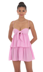 Ruffle Front Tie Dress in Pink