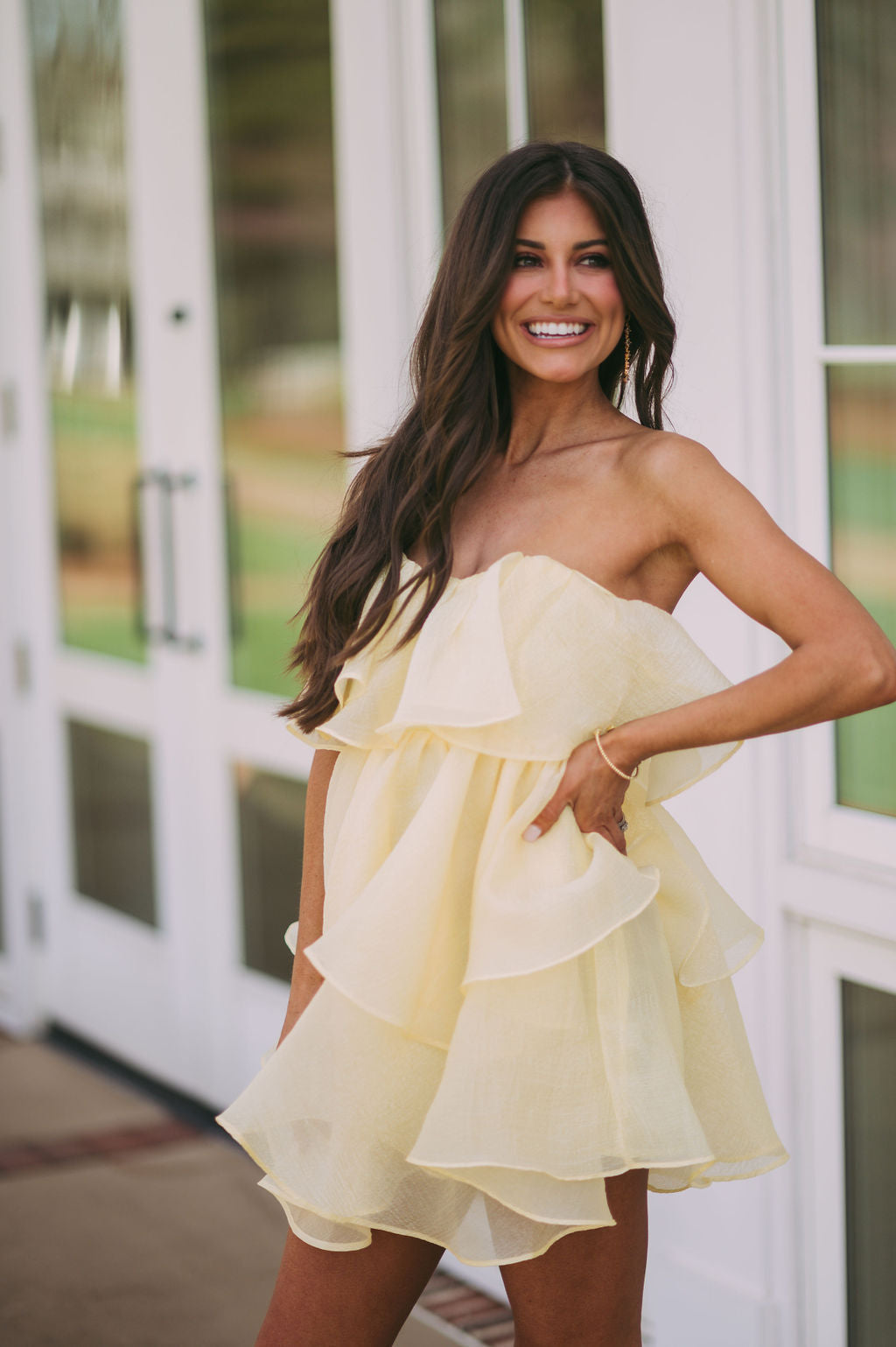 Organza Tiered Ruffle DressYellow