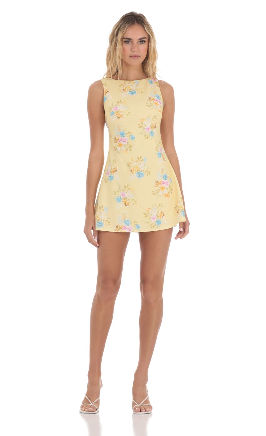 Floral High Neck Dress in Yellow