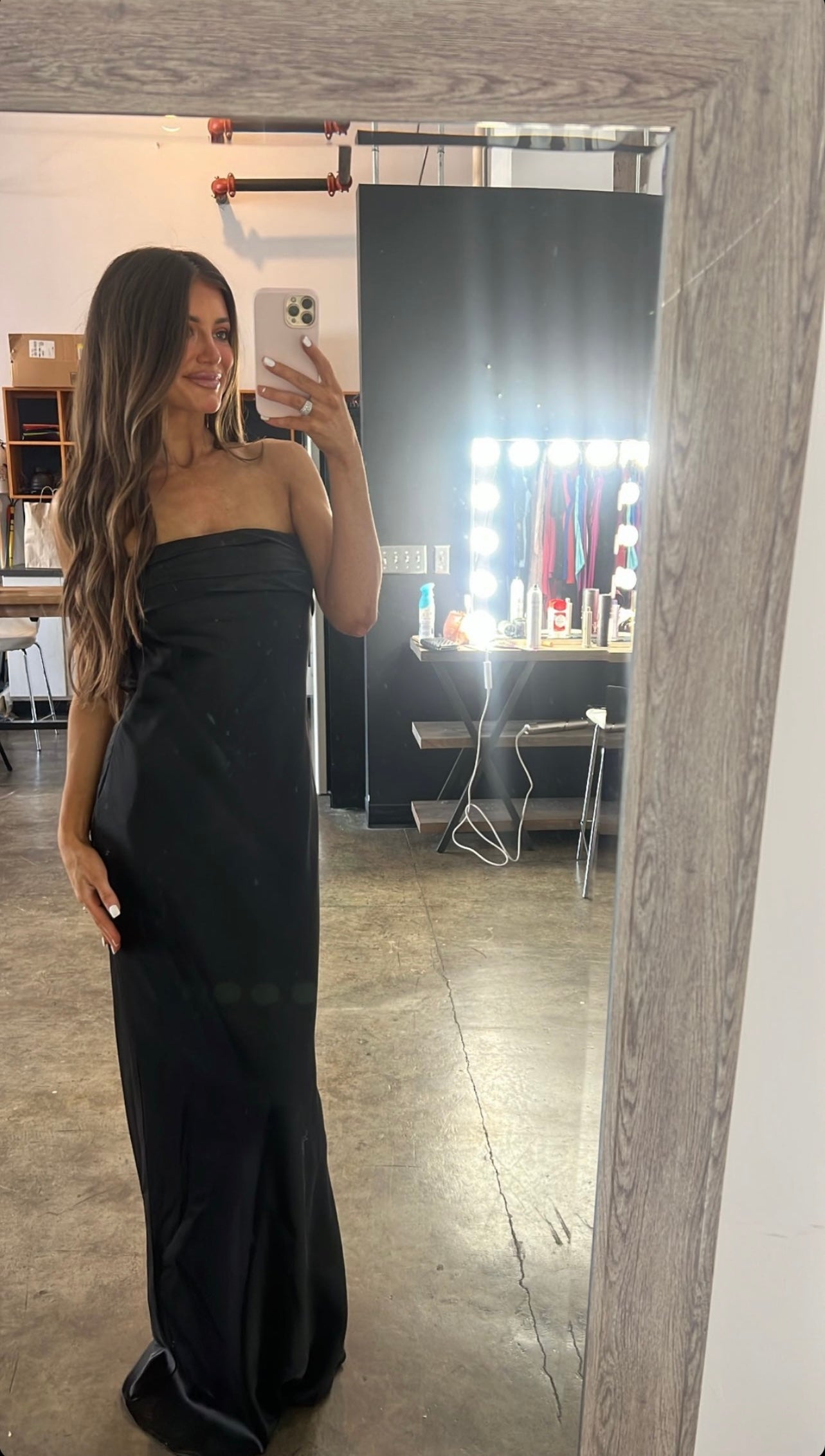 Strapless Satin Gown-Black