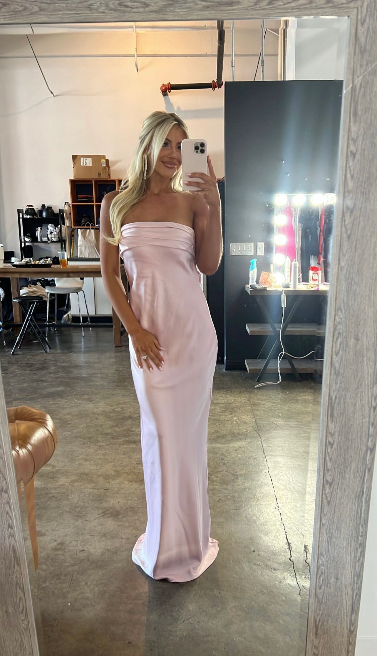 Strapless Satin Gown-Blush