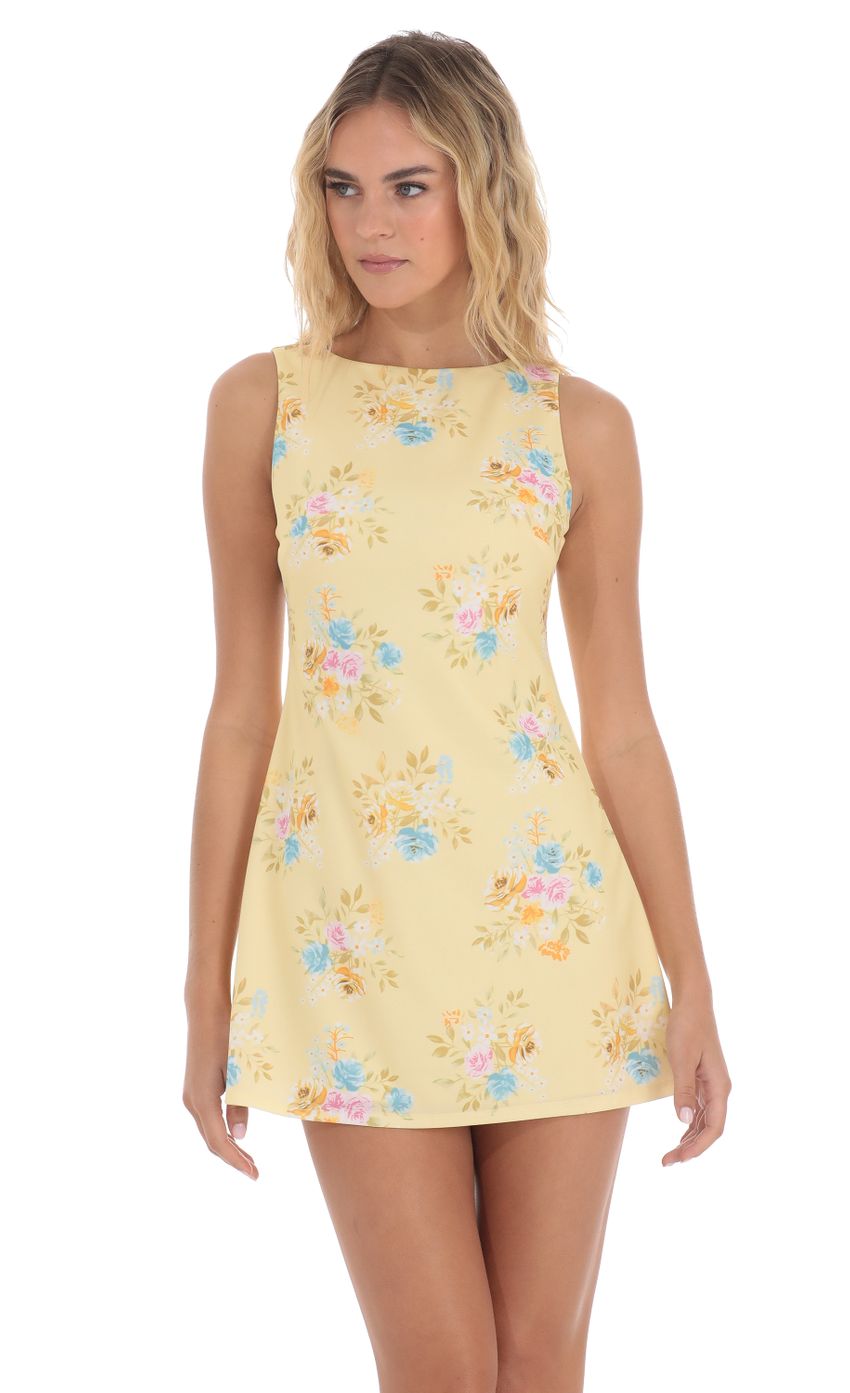 Floral High Neck Dress in Yellow