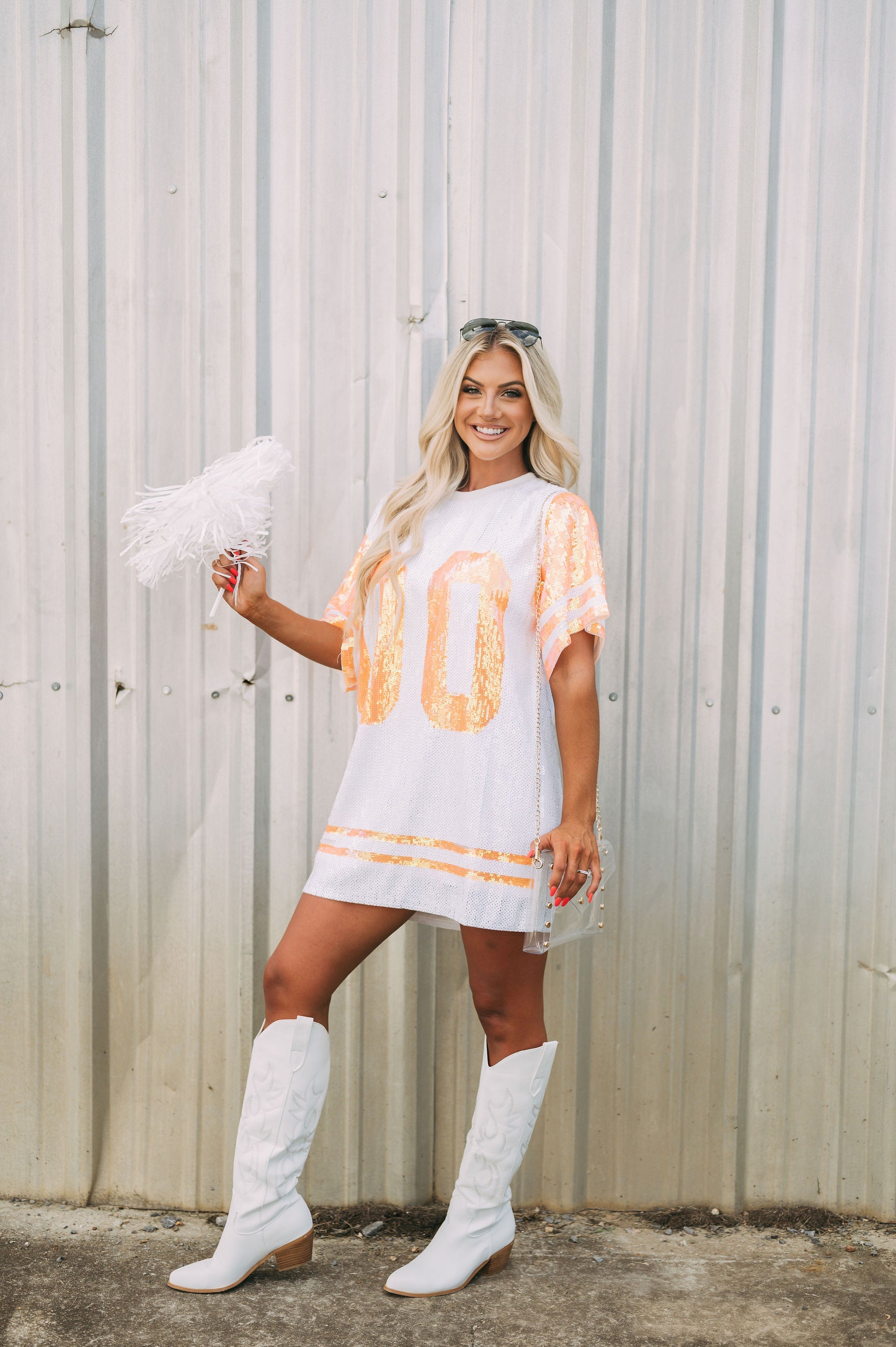 Orange/White Sequin Jersey Dress